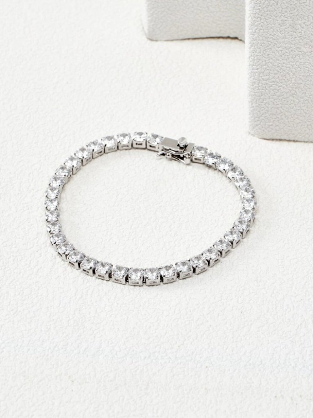Silver Tone Cubic Zirconia Round Cut Tennis Bracelet